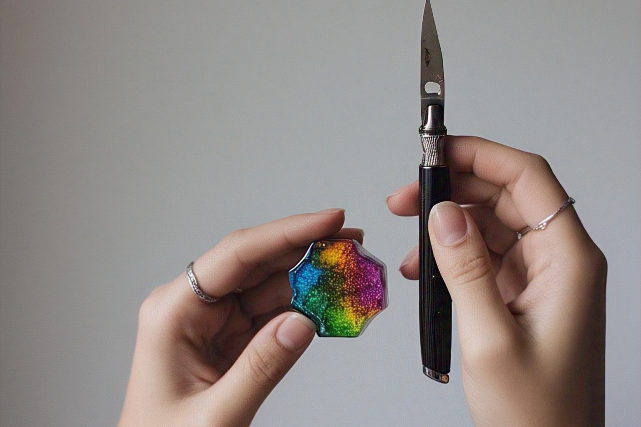 Using knife to cut epoxy 